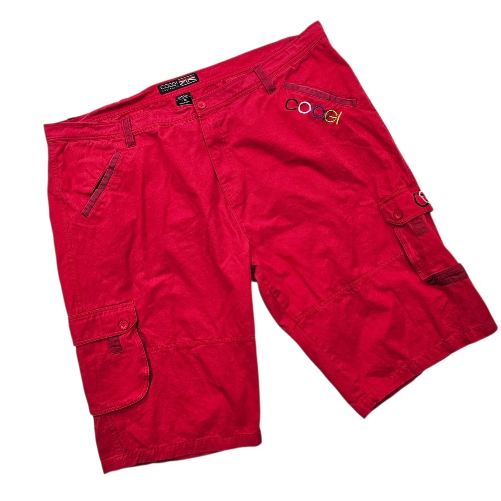 Coogi Cargo Shorts Mens 50 Red Embroidered Logo Twill Y2K‎ Hip Hop Streetwear